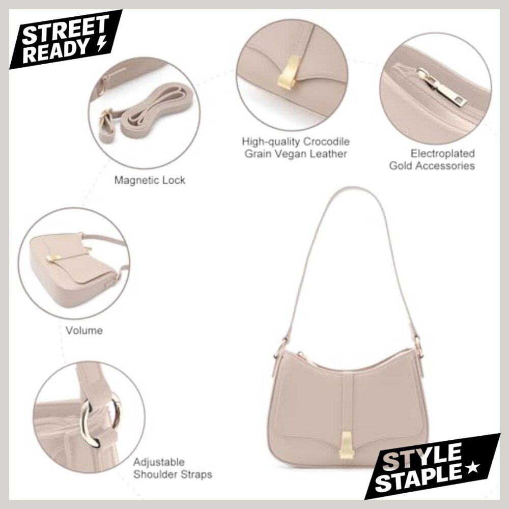 Vegan Leather Crossbody Shoulder Bag with Chain Strap, Quilted Design - Picture 5 of 7